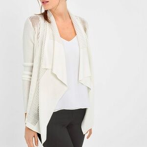 WHBM ECRU DRAPED SHADOW STRIPE CARDIGAN